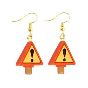 Warning Sign Caution Novelty Drop Earrings NWT